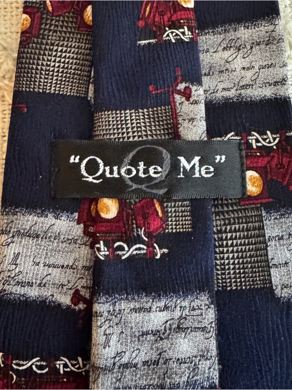 Vintage Quote Me Silk Tie Will Rogers Novelty Telephone Print Navy Red